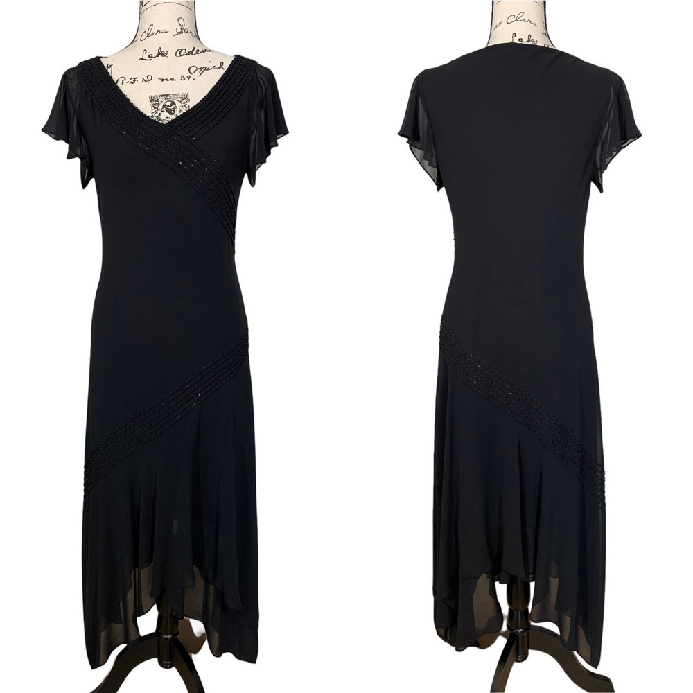 Adrianna Papell Black Beaded Cocktail Dress Witchy Whimsigoth Prom Evening